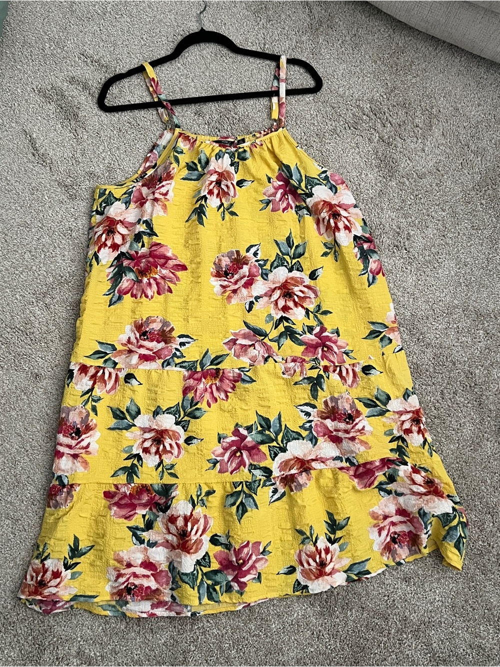 Mlle Gabrielle XL Yellow Floral Sundress Cottagecore Tiered Sleeveless Dress